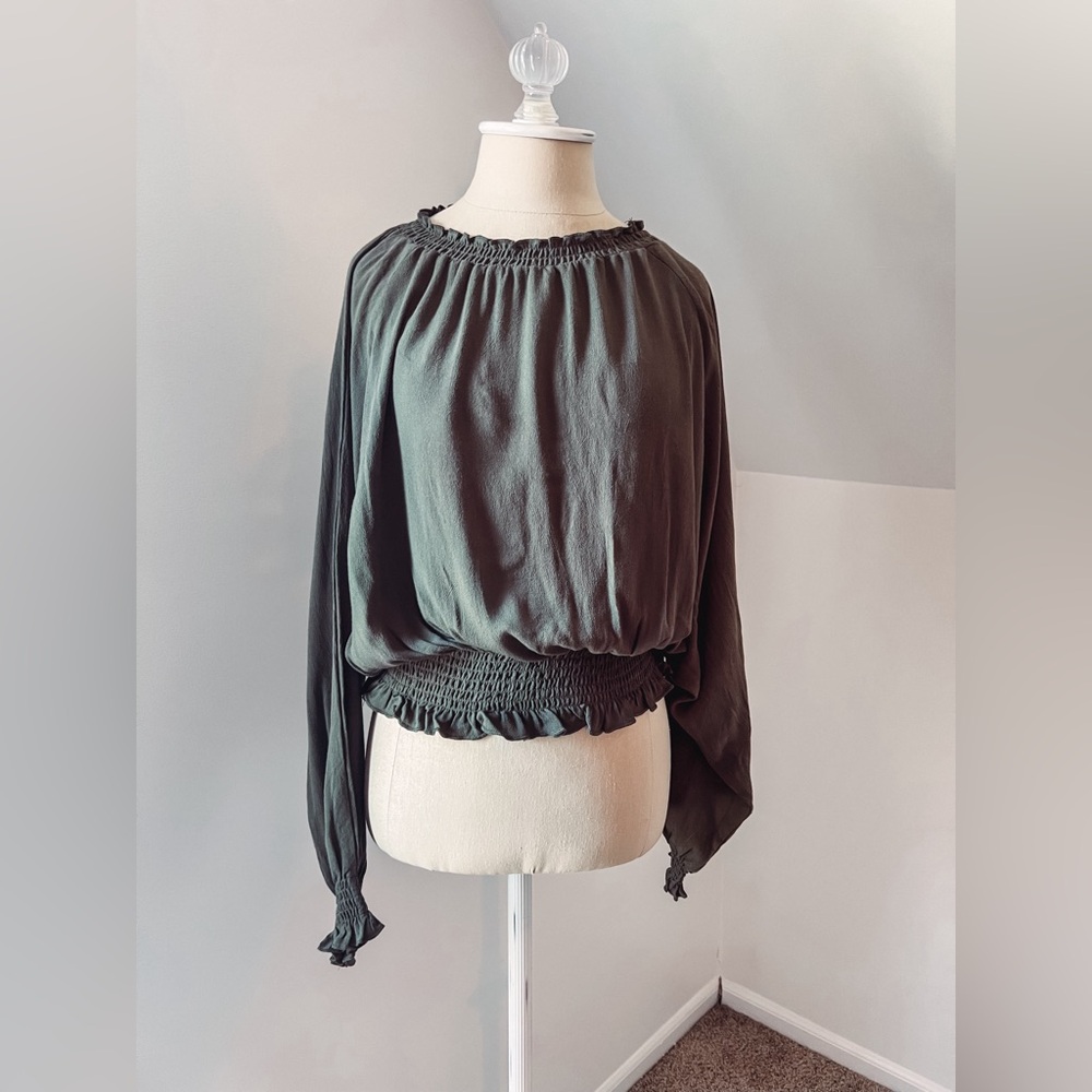 NWT Smocking Blouse in Olive